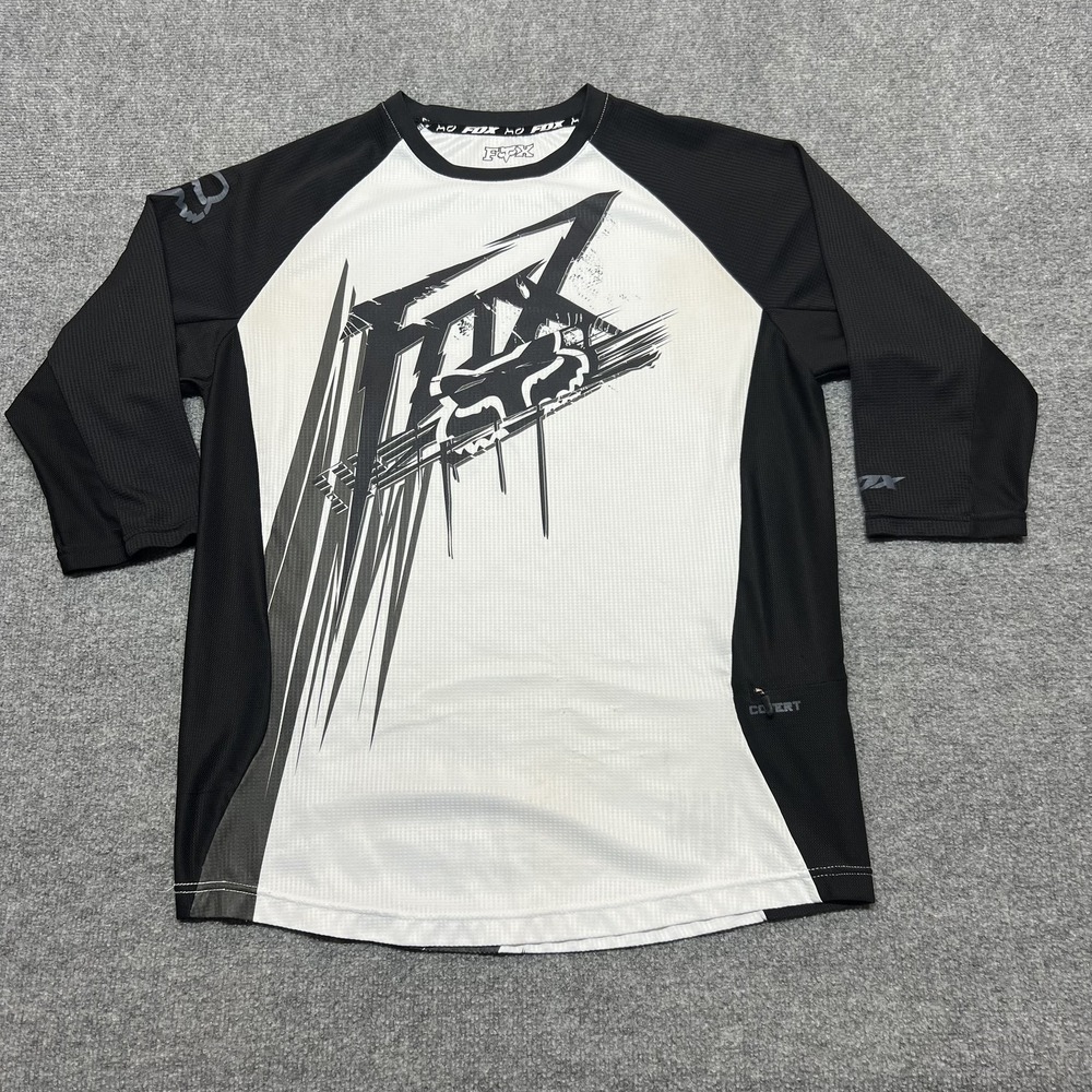 Fox Cycling Jersey Mens Medium White Black Covert 3/4 Sleeve MTB Shirt Trail